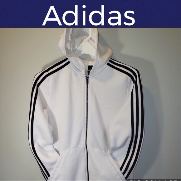 adidas Tops - 🕶Adidas Zip-Up Hoodie-Three Stripes-White-Large